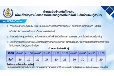 กำหนดวันจ่ายเงินกู้สามัญ ตั้งแต่ เดือน มี.ค.- ธ.ค.68
